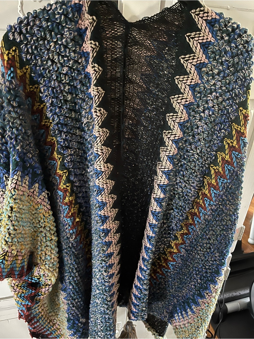 Cozy Multicolor Zigzag Knit Women's Sweater Cardigan - Like New